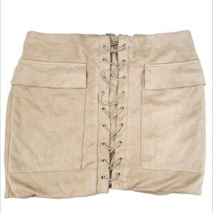 Luxxel Tan Lace Up Skirt Zips Up The Back Size Large